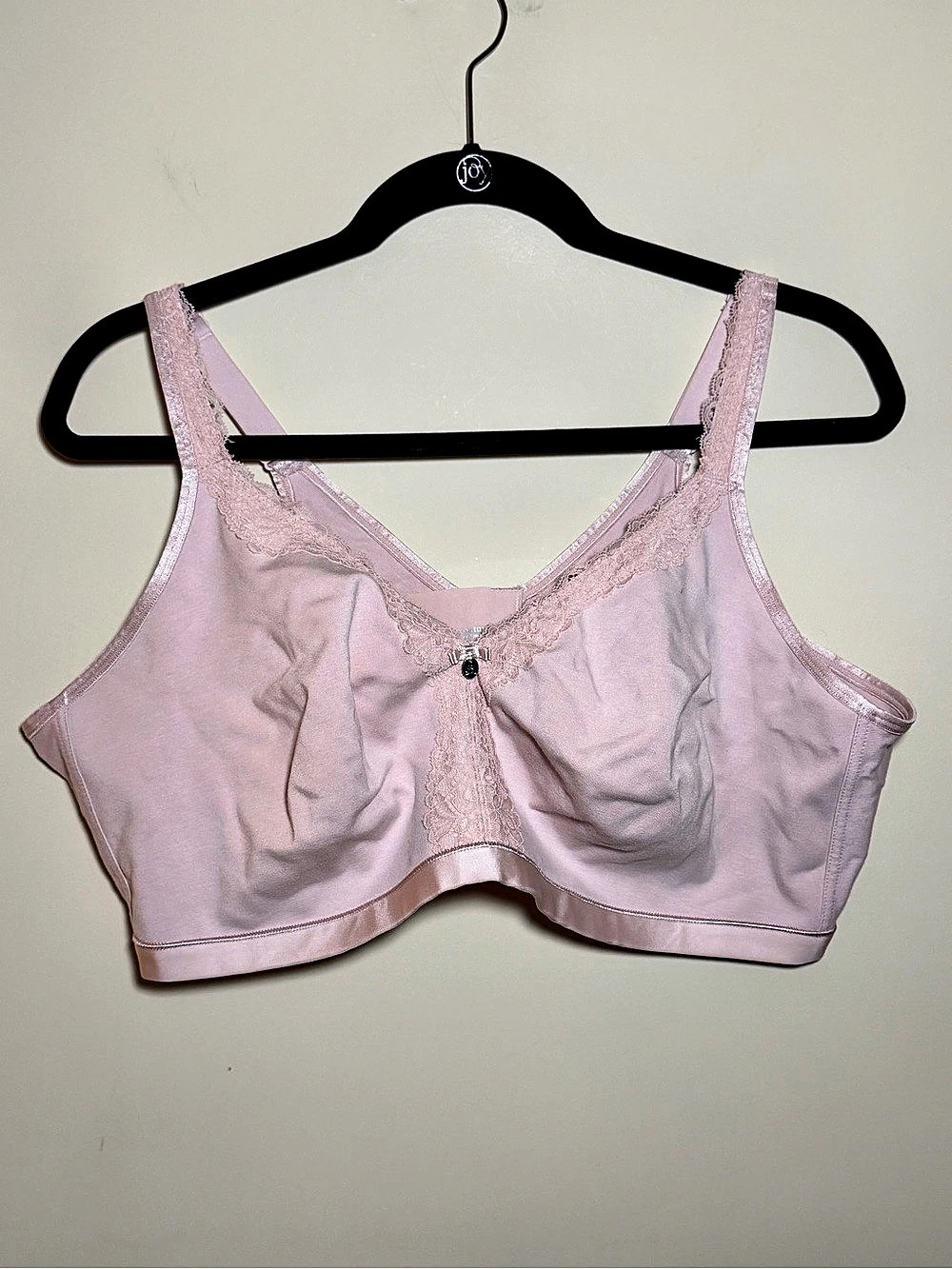 Curvy Couture Cotton Luxe Wire-Free Bra 46D Pink Unlined Lace Trim Style 1019